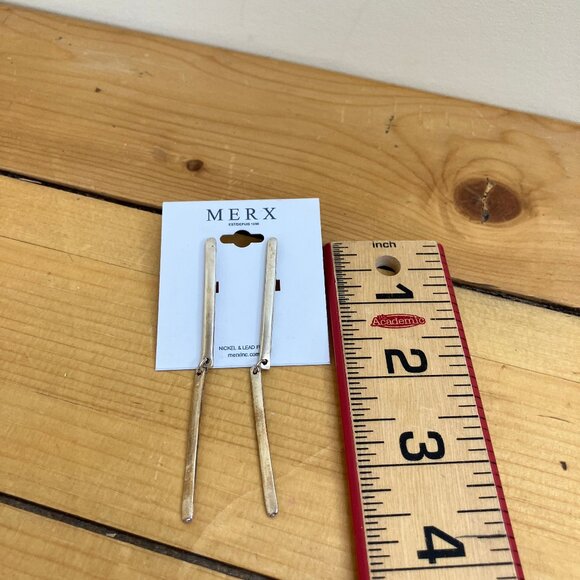 MERX Modern Minimal Earrings Silver-Tone Dangle Bar Studs 3.5" Long Nickel-free - Picture 3 of 6